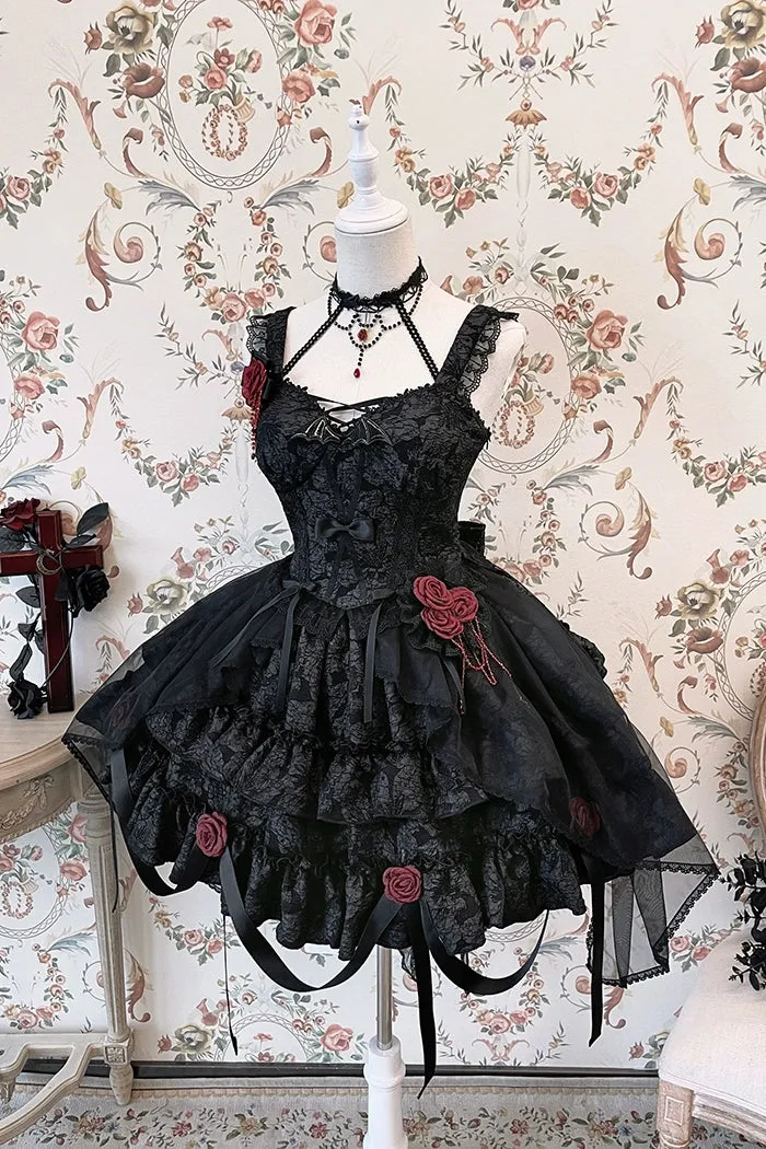Gothic Lolita Skirt Set Blood Rose Skirt Corset Multicolor