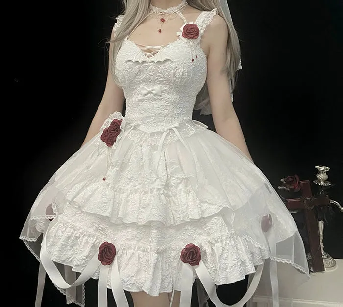 Gothic Lolita Skirt Set Blood Rose Skirt Corset Multicolor