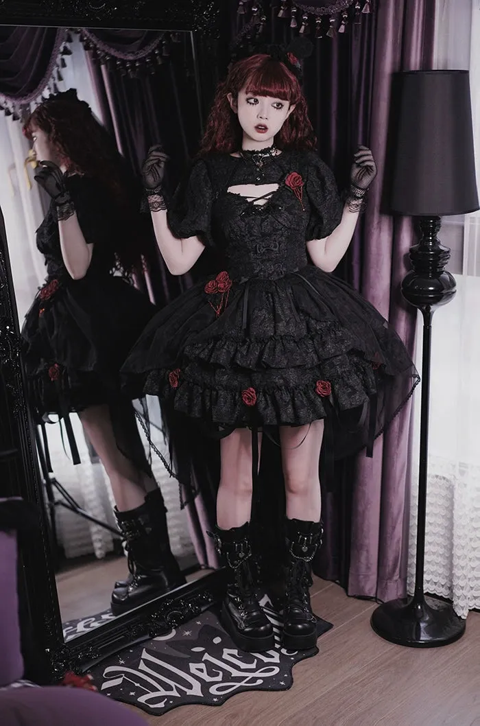 Gothic Lolita Skirt Set Blood Rose Skirt Corset Multicolor