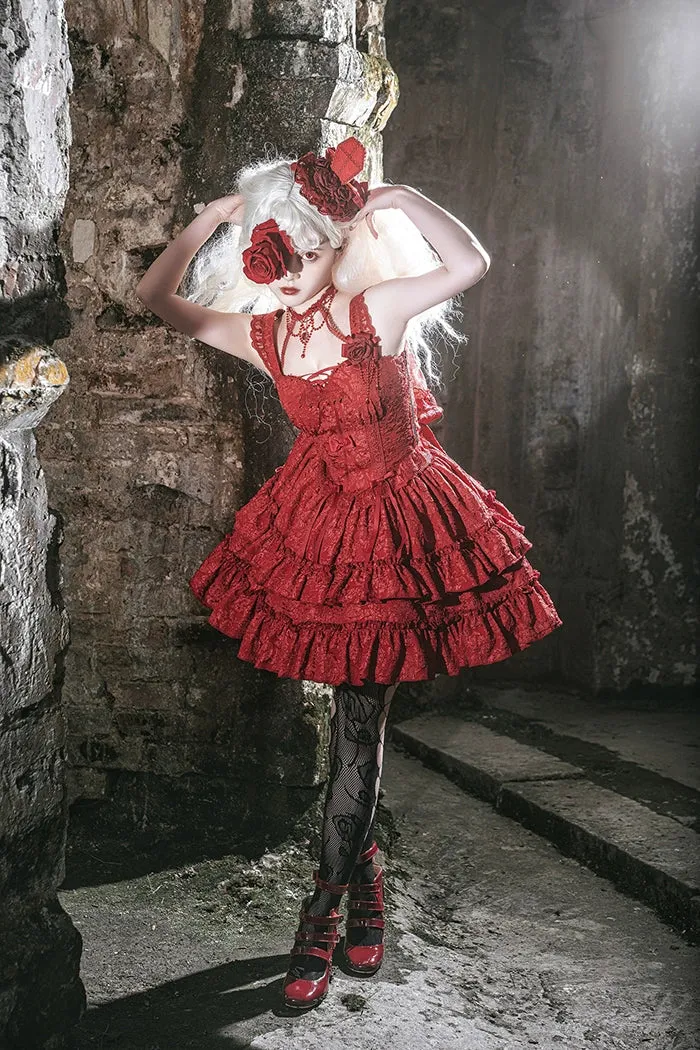 Gothic Lolita Skirt Set Blood Rose Skirt Corset Multicolor