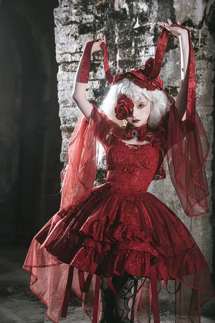 Gothic Lolita Skirt Set Blood Rose Skirt Corset Multicolor
