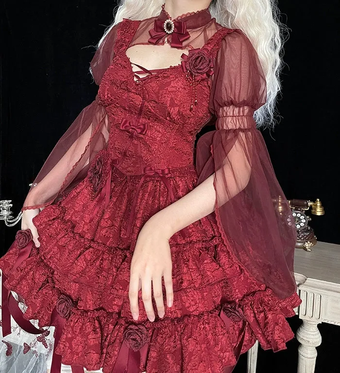 Gothic Lolita Skirt Set Blood Rose Skirt Corset Multicolor