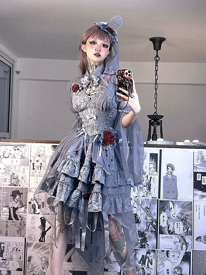 Gothic Lolita Skirt Set Blood Rose Skirt Corset Multicolor