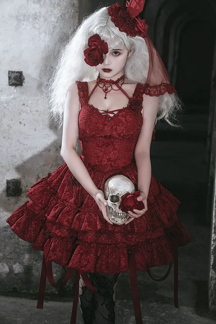 Gothic Lolita Skirt Set Blood Rose Skirt Corset Multicolor