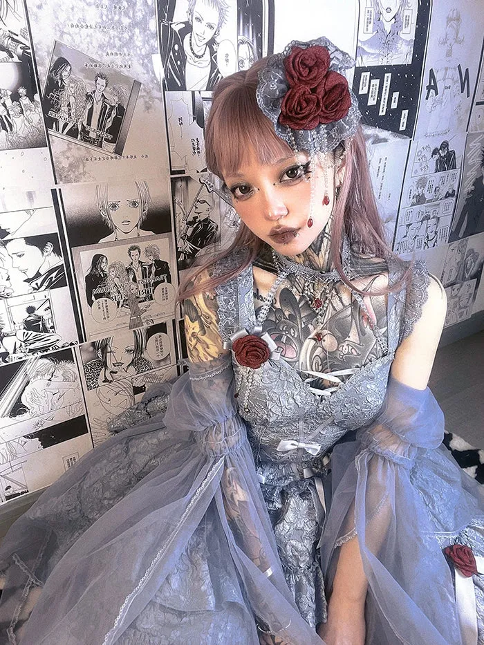 Gothic Lolita Skirt Set Blood Rose Skirt Corset Multicolor