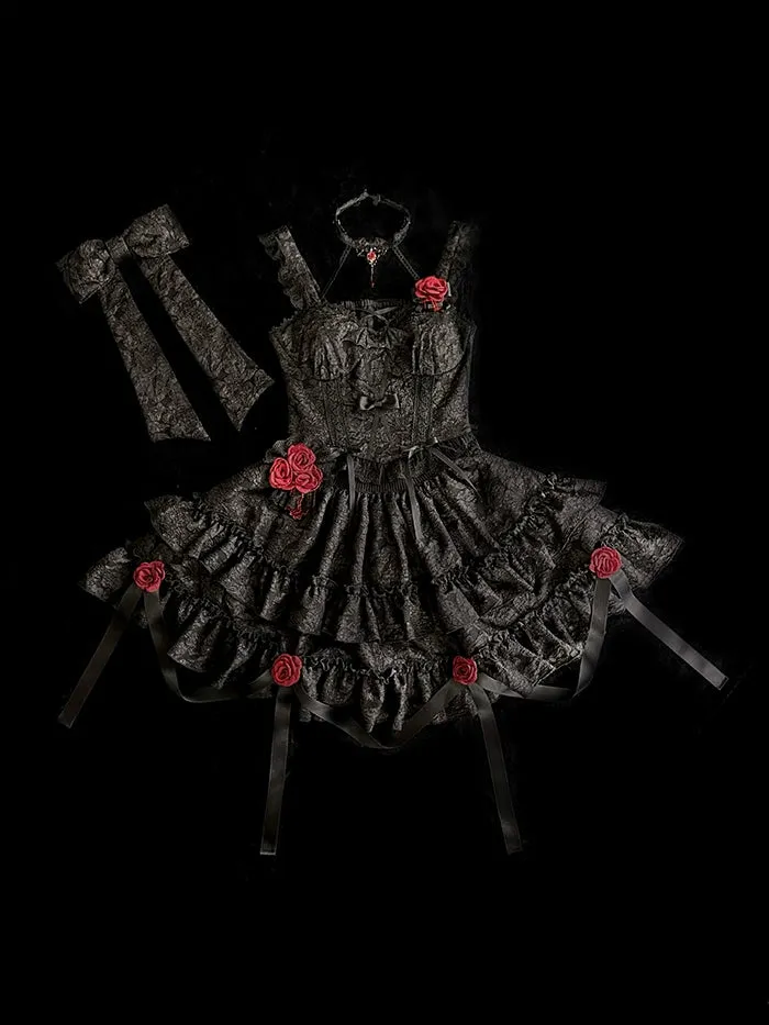 Gothic Lolita Skirt Set Blood Rose Skirt Corset Multicolor