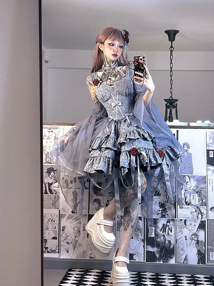 Gothic Lolita Skirt Set Blood Rose Skirt Corset Multicolor