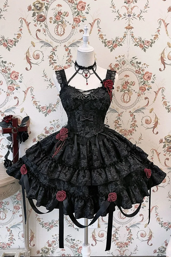Gothic Lolita Skirt Set Blood Rose Skirt Corset Multicolor