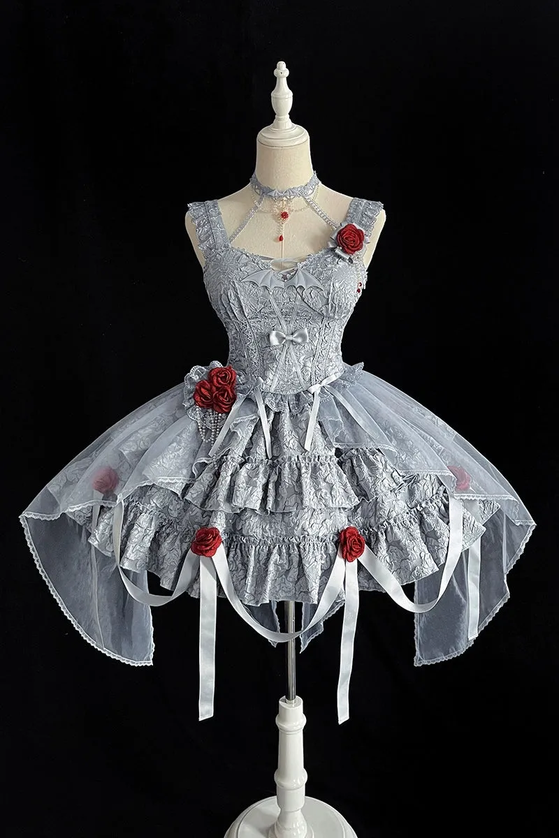 Gothic Lolita Skirt Set Blood Rose Skirt Corset Multicolor