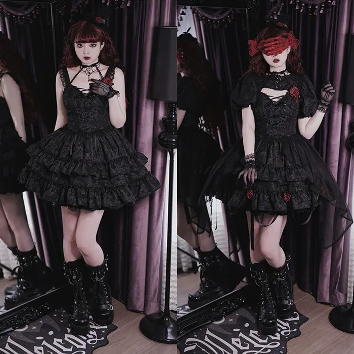 Gothic Lolita Skirt Set Blood Rose Skirt Corset Multicolor