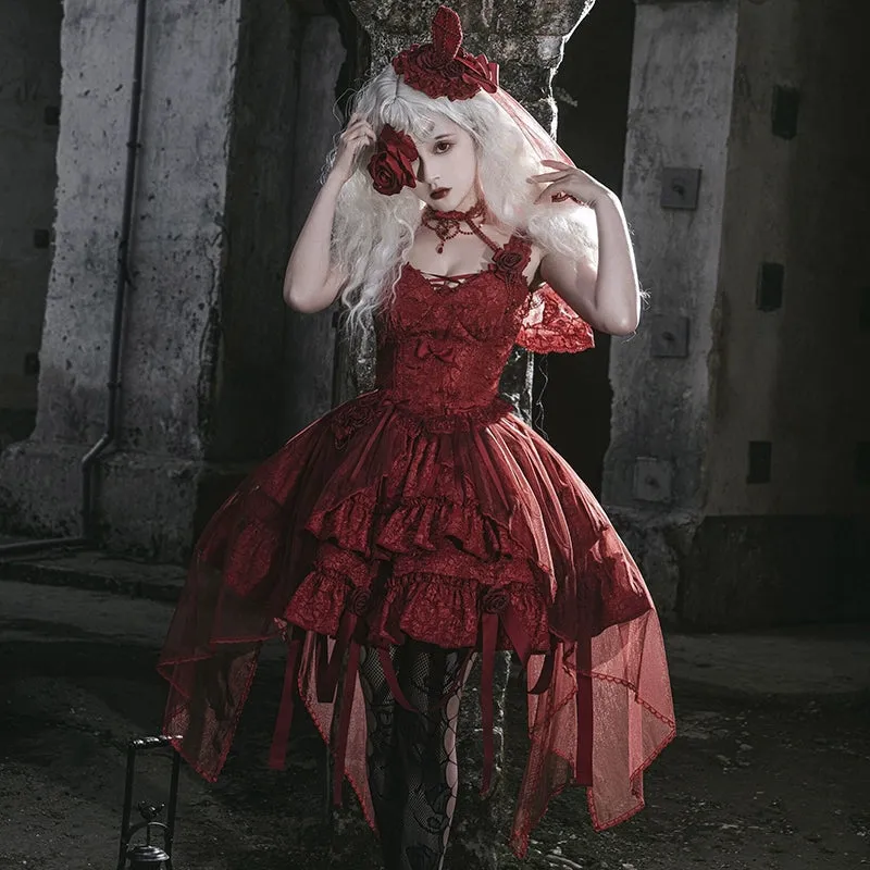 Gothic Lolita Skirt Set Blood Rose Skirt Corset Multicolor
