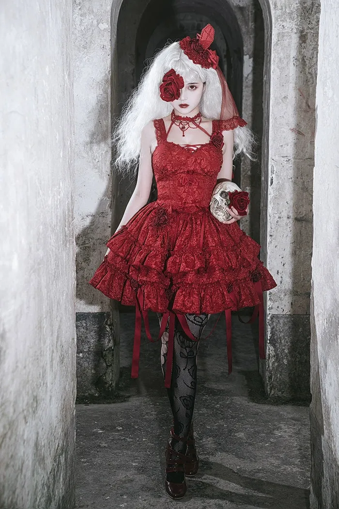 Gothic Lolita Skirt Set Blood Rose Skirt Corset Multicolor