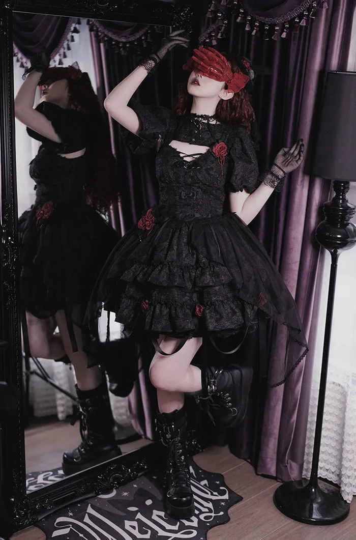 Gothic Lolita Skirt Set Blood Rose Skirt Corset Multicolor