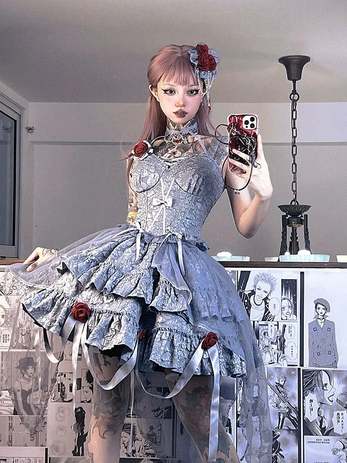Gothic Lolita Skirt Set Blood Rose Skirt Corset Multicolor