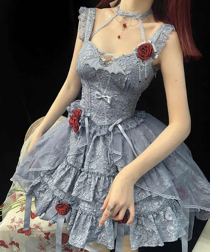 Gothic Lolita Skirt Set Blood Rose Skirt Corset Multicolor