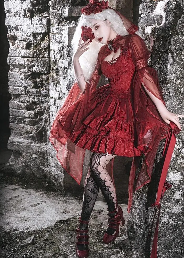 Gothic Lolita Skirt Set Blood Rose Skirt Corset Multicolor