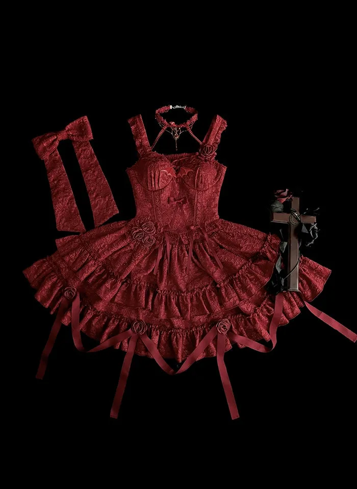 Gothic Lolita Skirt Set Blood Rose Skirt Corset Multicolor