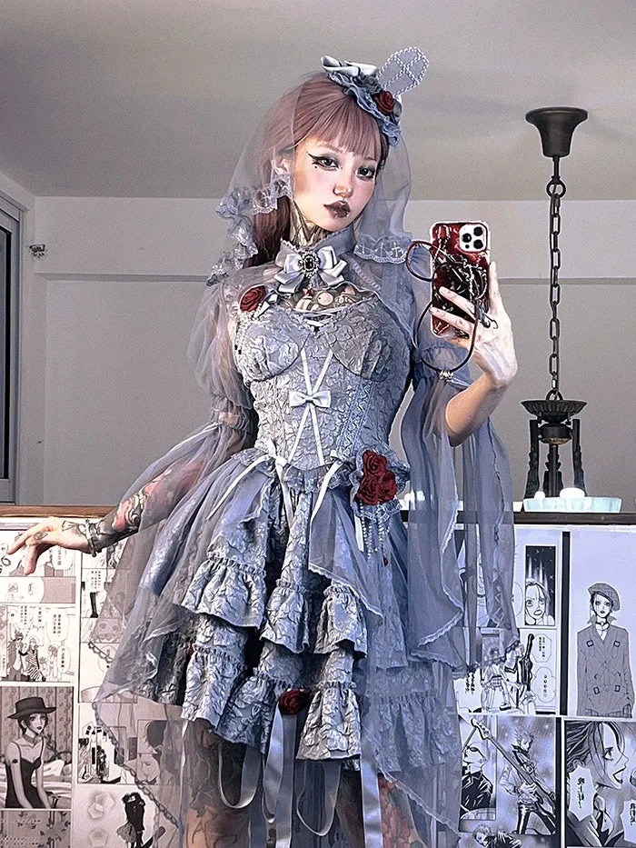 Gothic Lolita Skirt Set Blood Rose Skirt Corset Multicolor