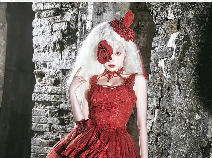Gothic Lolita Skirt Set Blood Rose Skirt Corset Multicolor