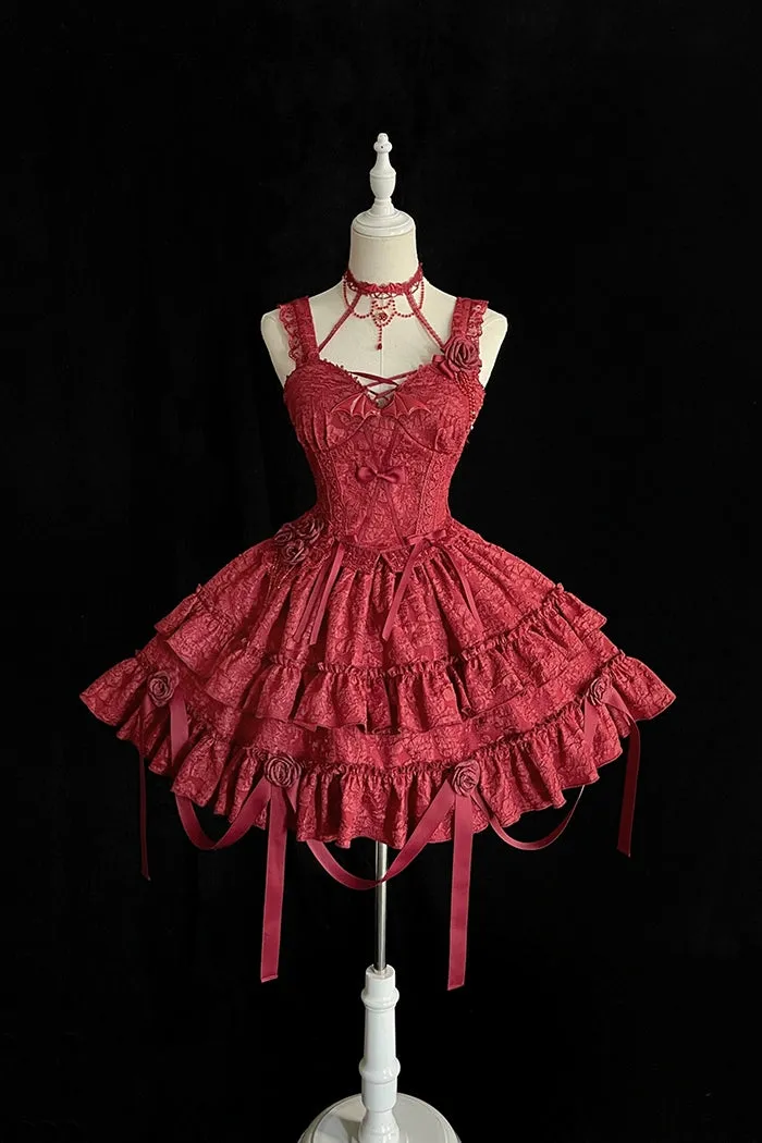 Gothic Lolita Skirt Set Blood Rose Skirt Corset Multicolor