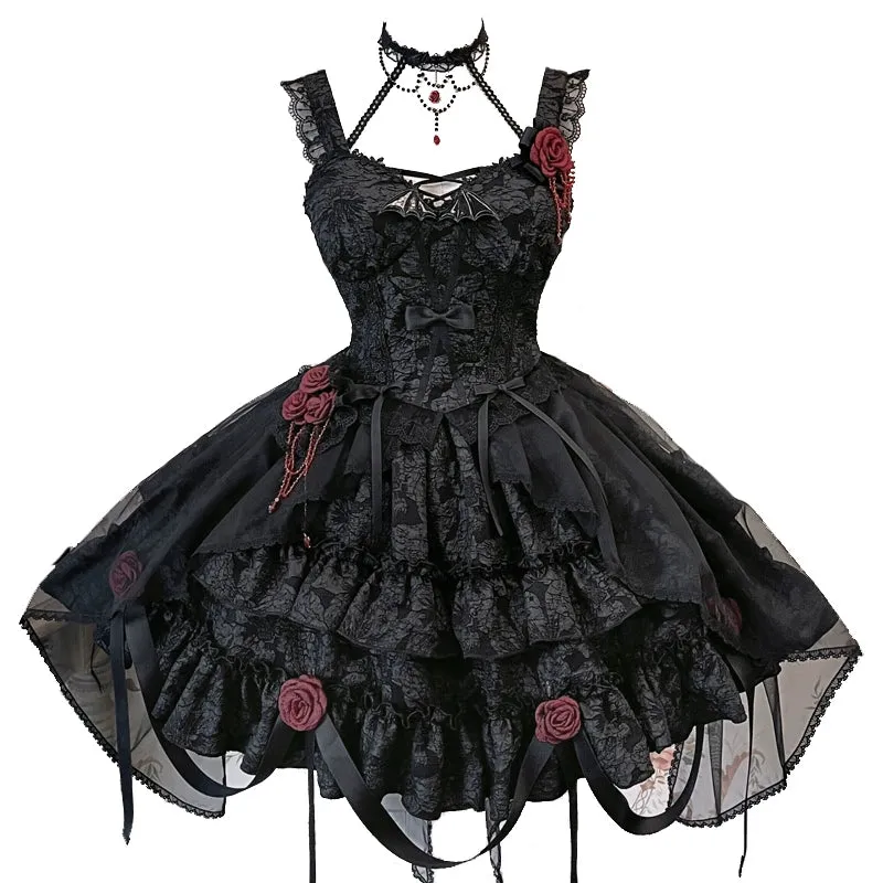 Gothic Lolita Skirt Set Blood Rose Skirt Corset Multicolor