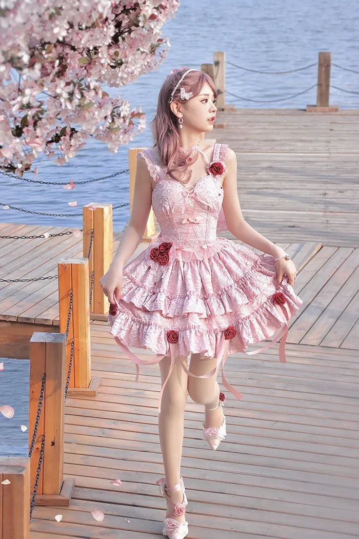Gothic Lolita Skirt Set Blood Rose Skirt Corset Multicolor