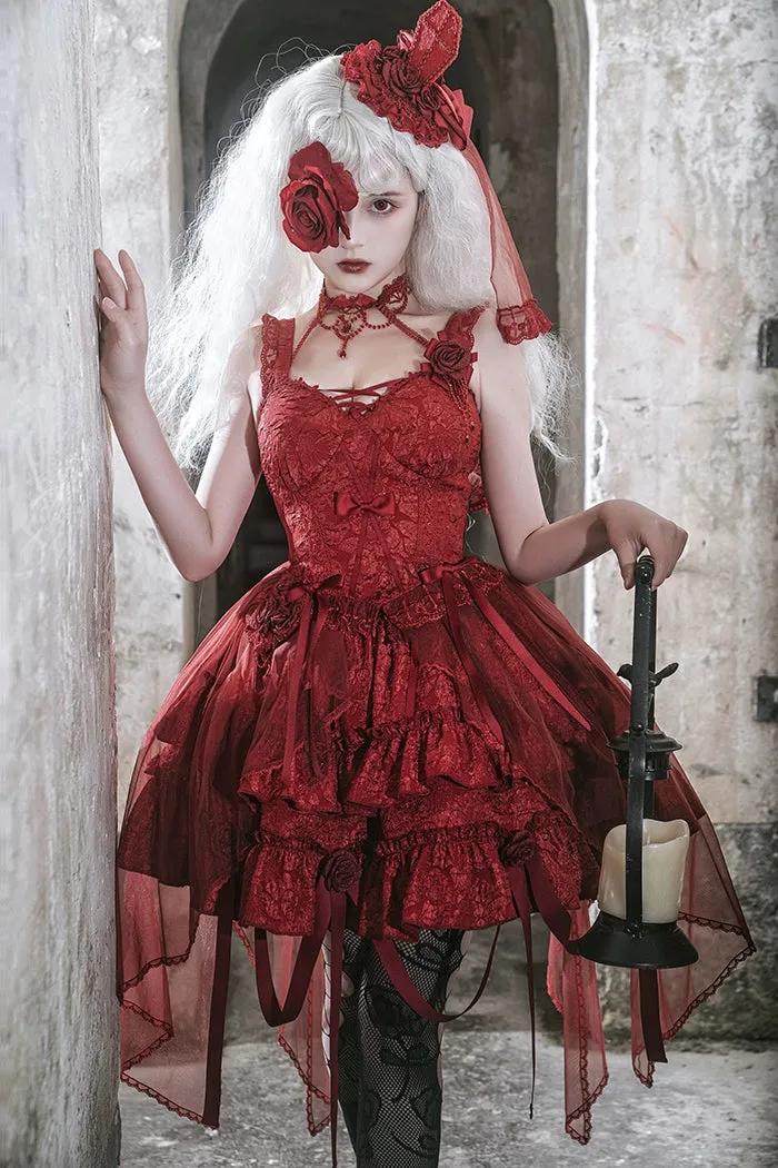 Gothic Lolita Skirt Set Blood Rose Skirt Corset Multicolor
