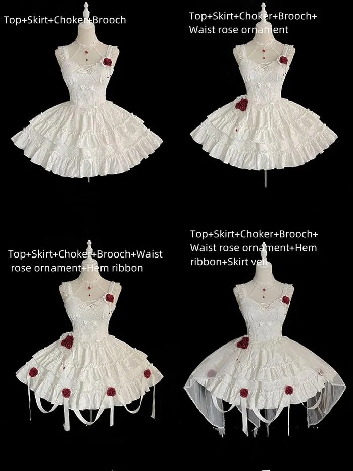 Gothic Lolita Skirt Set Blood Rose Skirt Corset Multicolor