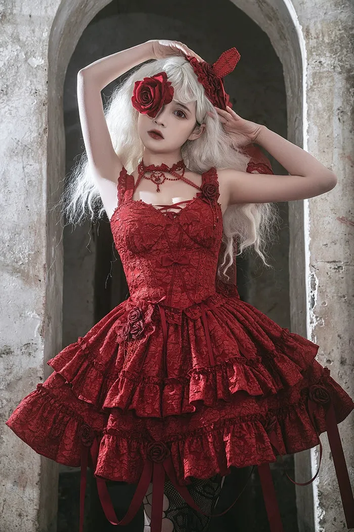 Gothic Lolita Skirt Set Blood Rose Skirt Corset Multicolor