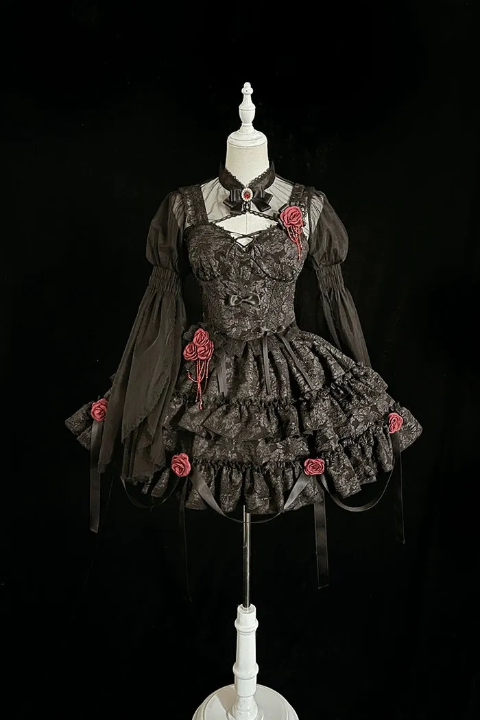Gothic Lolita Skirt Set Blood Rose Skirt Corset Multicolor