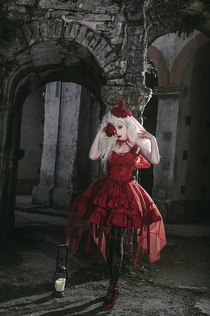 Gothic Lolita Skirt Set Blood Rose Skirt Corset Multicolor