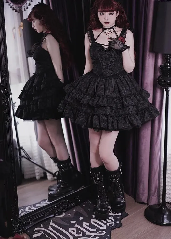 Gothic Lolita Skirt Set Blood Rose Skirt Corset Multicolor