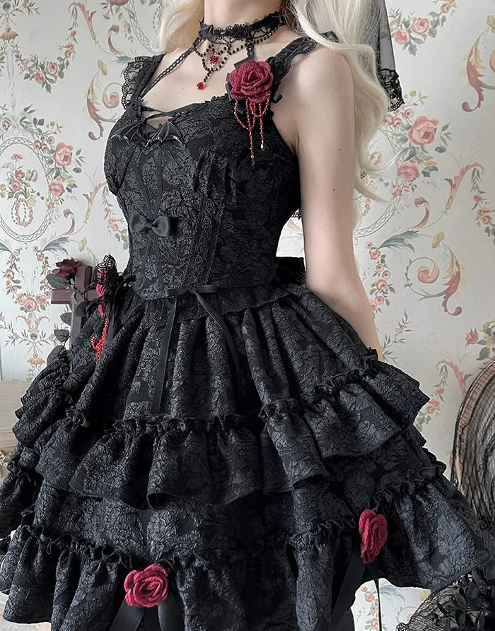 Gothic Lolita Skirt Set Blood Rose Skirt Corset Multicolor