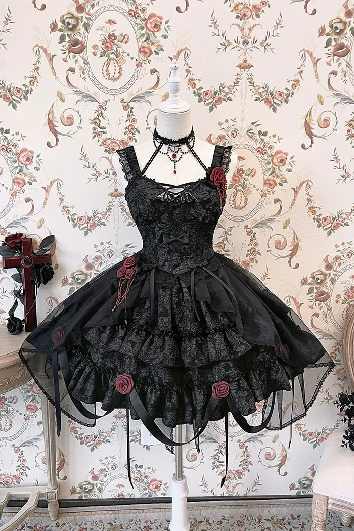 Gothic Lolita Skirt Set Blood Rose Skirt Corset Multicolor