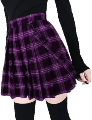 Gothic Plaid Mini Skirt Women Strap Pleated Skirts Waist Casual Plus