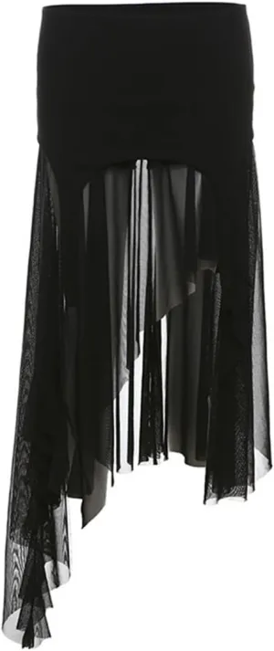 Gothic Women High Waist A Line Skirt Y2K Casual Stretchy Black Ruffle Pleated Flared Skirts