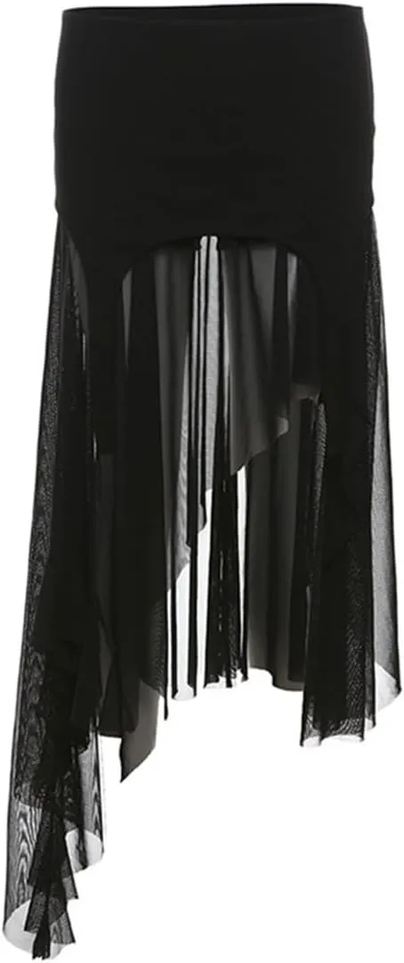 Gothic Women High Waist A Line Skirt Y2K Casual Stretchy Black Ruffle Pleated Flared Skirts