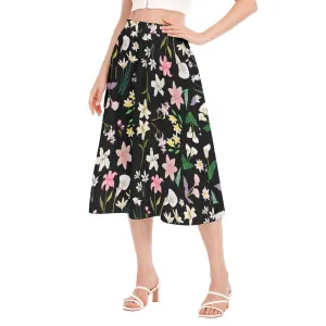 Graphic Lillies Black Chiffon Skirt No Pockets up to 2 XL (FWS)