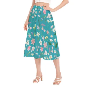 Graphic Lillies Teal Chiffon Skirt No Pockets up to 2XL (FWS)