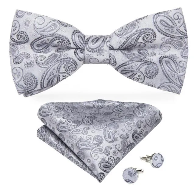 Gray Paisley Matching Bowtie Set (3pc)