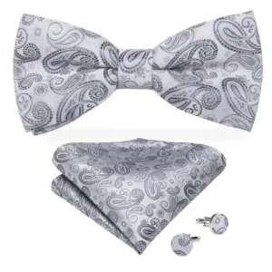 Gray Paisley Matching Bowtie Set (3pc)
