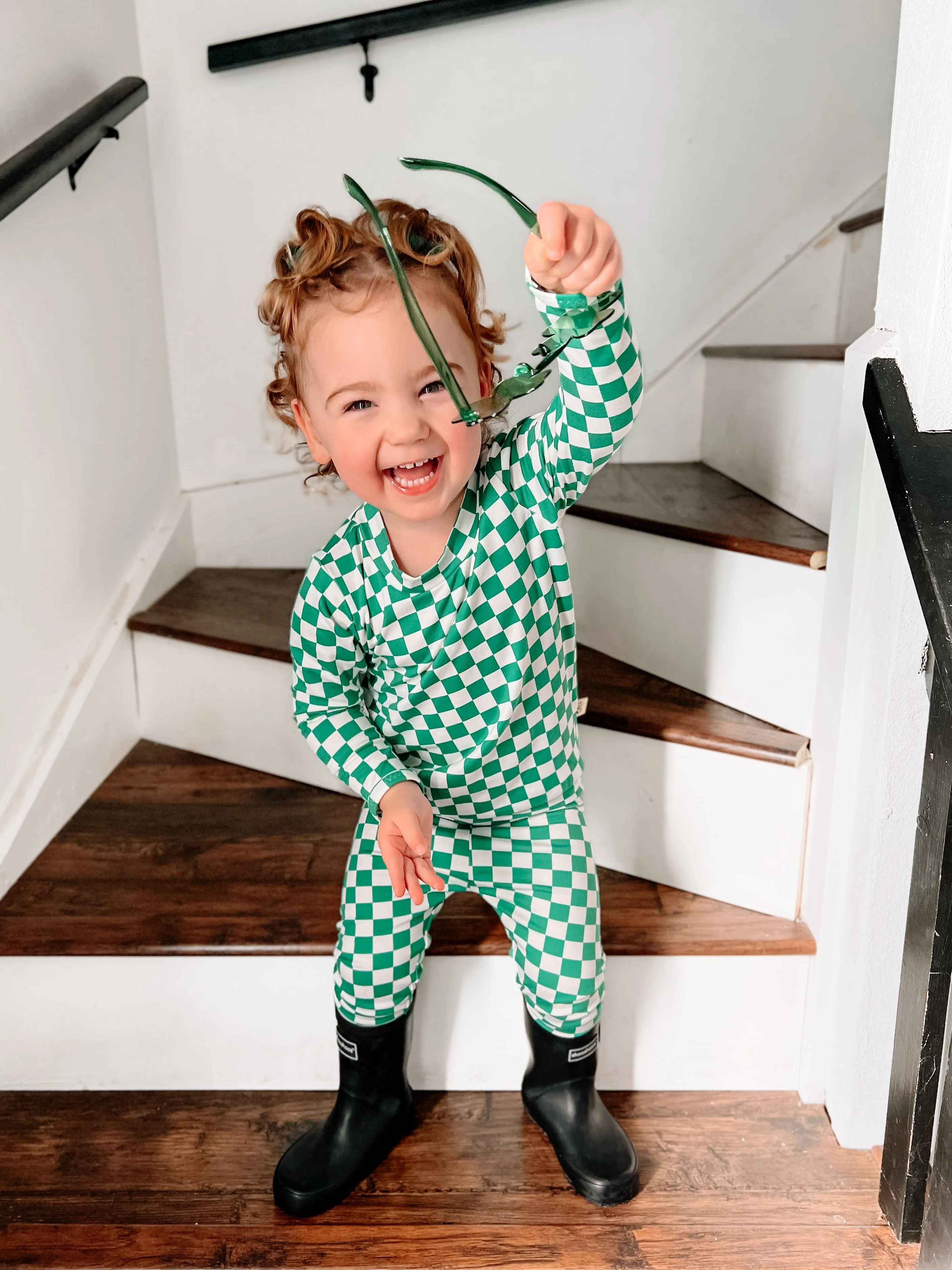 Green Checkered Lounge Top