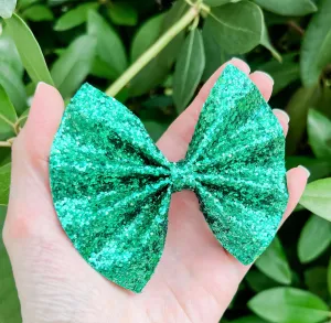 Green Chunky Glitter Bow Headband | Hair Clip