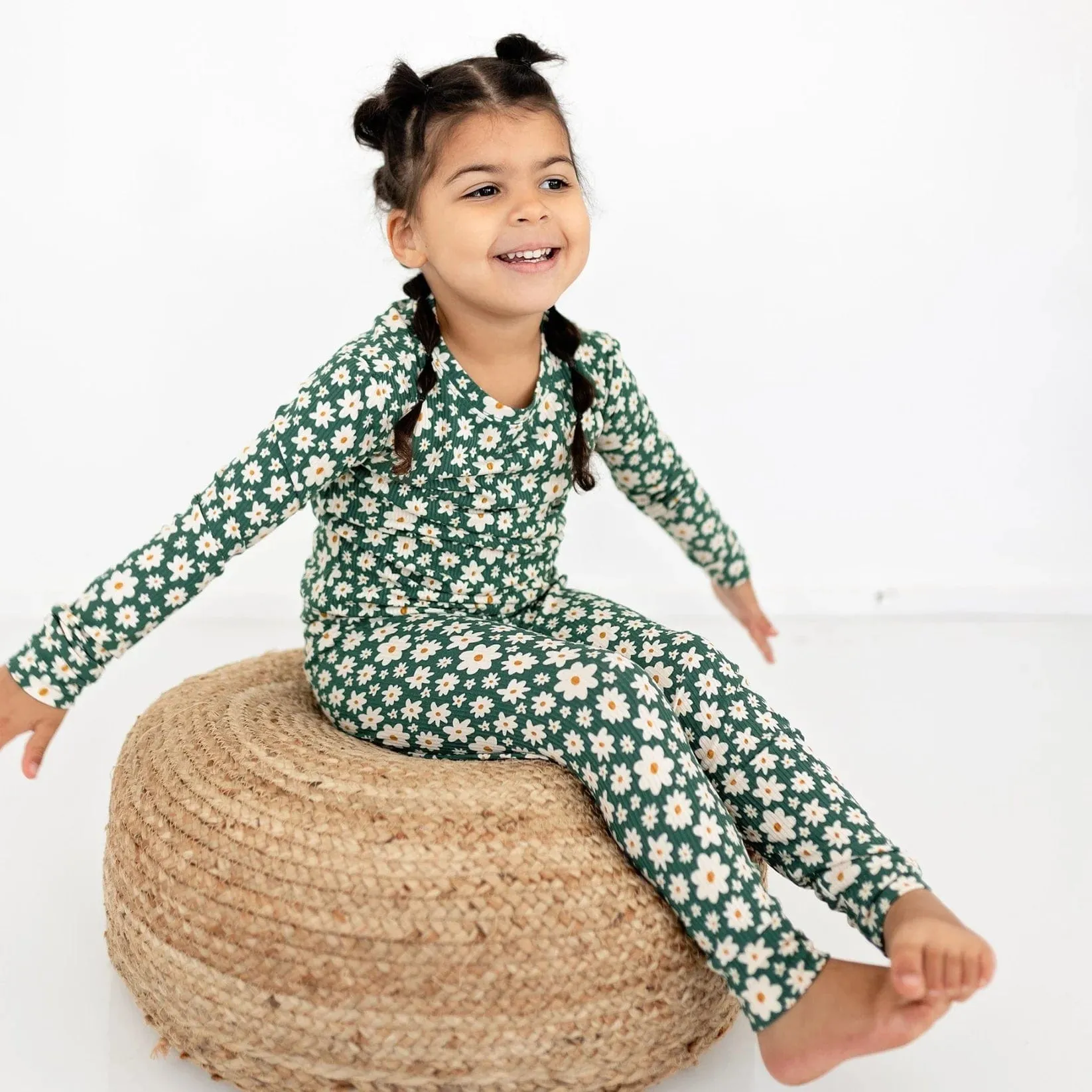 Green Floral Ribbed Two-Piece Set