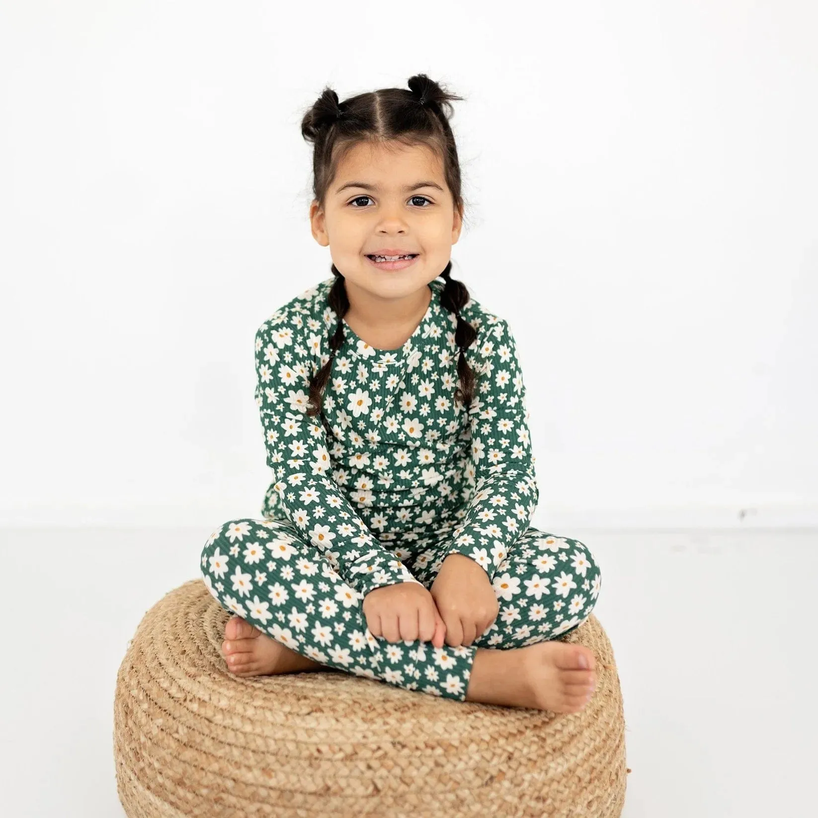 Green Floral Ribbed Two-Piece Set