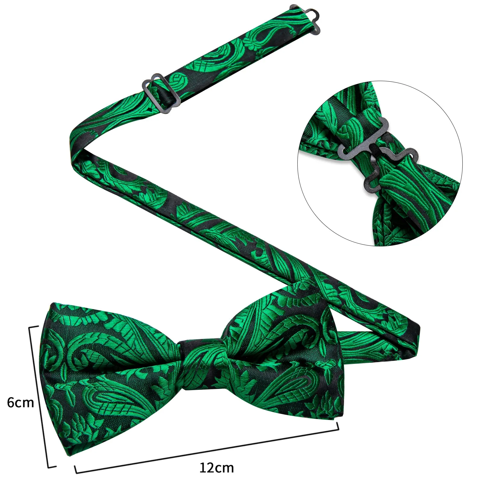 Green Floral Silk Pre-tied Bow Tie Hanky Cufflinks Set