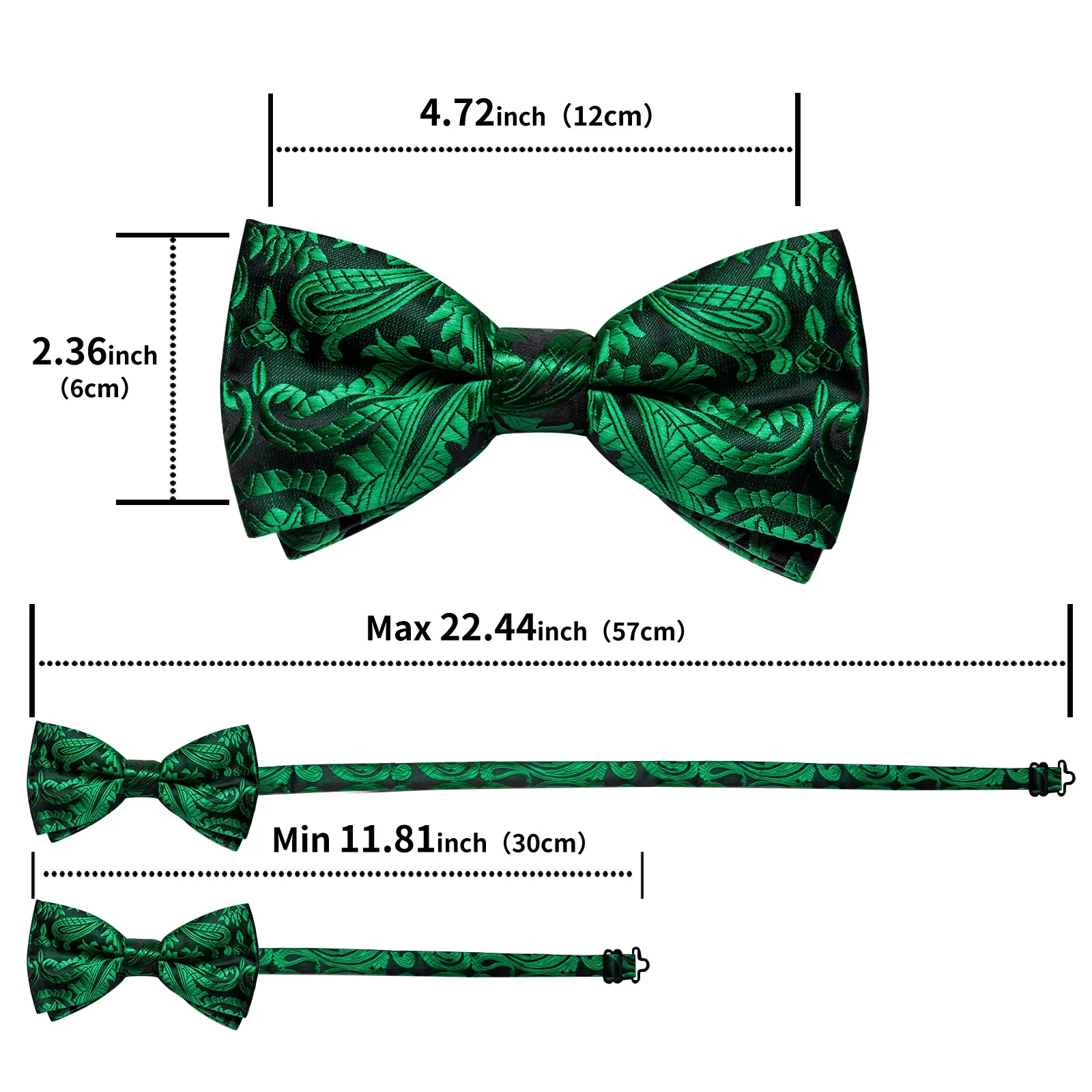 Green Floral Silk Pre-tied Bow Tie Hanky Cufflinks Set