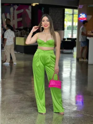 Green Satin Top & Pant Set