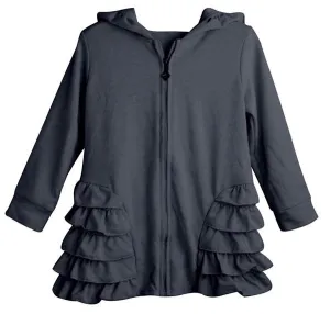 Grey Girls Ruffle Zip Up Hood Cardigans