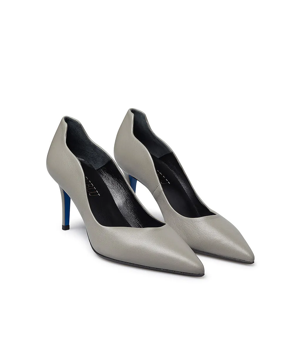 Grey nappa leather wave pump